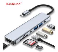 Airies USB C vers 4K compatible HDMI, lecteur de carte SD TF, USB 3.0, 2.0 Type C, station d'accueil de charge pour MacPle, iPad, Samsung S22, Dex TV Mouse grey 5 in 1