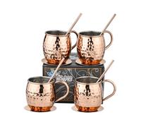 Airina homestyle Moscow Mule Ensemble de 4 tasses, 4 tasses en cuivre martelé avec 4 pailles, 4 sous-verres et 1 verre à shot