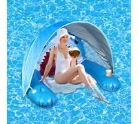 AIRINTIN Chaise flottante gonflable en forme de requin avec auvent, porte-gobelets pour adultes | Grande chaise longue de piscine avec pare-soleil réglable, porte-boisson et appuie-tête ergonomique |