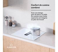 Klarstein AirJet FlexPro table à induction avec Hotte intégrée - CEE A+, 600 m³/h, 14 kW, 4 Zones, Boost, Silencieux 52 dB, Commande tactile, Blanc