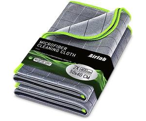 Airlab Chiffon Magique Microfibre Carbone 50x40 CM, 400 GSM Serviette sans Trace Absorbant Polissage, 2X Lingette Essuie Verre Vitre Lunette Voiture Auto Moto, Torchon Nettoyage Réutilisable Lavable