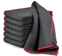 Airlab Chiffon Magique Microfibre Waffle, 6X Serviette Sans Trace Absorbant Poussière, Lingette Essuie pour Verre Vitre Lunette Vaisselle Cuisine Menage Voiture, Torchon Nettoyage Réutilisable Lavable