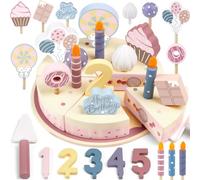 Airlab Gâteau Anniversaire pour l'heure du Thé Jeux Dinette en Bois Enfant | Accessoire Cuisine en Bois Enfant pour Pâtisserie, Dinette Bois Enfant, Cadeau Fille Garçon 2 3 4 Ans, Kit Jouet Bébé 2+ Ans
