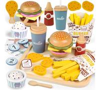 Airlab Jouet Restauration Rapide Bois, Accessoire Cuisine Barbecue Enfant Bébé, Ustensile en Fast Food, Jouet Dinette Éducatif Montessori, Cadeau Anniversaire Halloween Noël Garçon Fille 3 4 5+ Ans