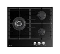 Airlux Table de cuisson au gaz ATV63TBK 3 plaques de cuisson Niche 56×48 cm verre noir