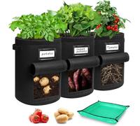 Airminti 3 Pièces Sac de Plantation 38 L, 10 Gallons Sac Geotextile Respirant avec Rabat Visible et Étiquettes pour Tomates, Poivrons, Carottes, Fraises, Plantes, Réutilisable