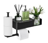 Porte Papier Toilette, Porte Papier Toilette Mural sans Perçage avec Étagères et Boîte à Lingettes Humides, Support Papier Toilette avec 2 Porte Rouleau pour Salle de Bain et Cuisine