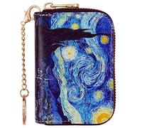 AIRMORS Portefeuille en cuir avec fermeture éclair pour homme et femme, blocage RFID, porte-clés, Van Gogh The Starry Night, Small, Porte-cartes de crédit en cuir avec fermeture éclair