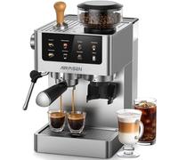 AIRMSEN Espresso Machine à Café Grain à Tasse avec Mousseur à Lait - Programmable, Écran Tactile Couleur, Compatible Café Froid (Cold Brew) et Americano, En Acier Inoxydable, Réservoir 1.8L