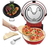 AIRMSEN Four à pizza électrique 2-en-1 - 1500W, jusqu’à 400°C, pour cuire des pizzas et griller, avec fenêtre en verre, deux thermostat, inclus pierre à pizza, plaque & livre de recettes