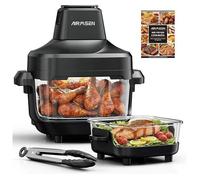 AIRMSEN Friteuse sans Huile 5,7L (2 Zones) 1500W Air Fryer 4 Programmes, Température Temps Réglables Cuisson Visible Saine Frites