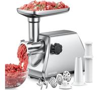 AIRMSEN Hachoir à Viande Électrique 3 en 1- Machine à Saucisses en Acier Inoxydable avec 3 Plaques, 2 Lames en Acier Inoxydable et Kit Kubbe - Rapide, Silencieux, Facile à Nettoyer pour Maison
