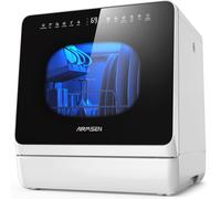 Airmsen Lave-vaisselle de Comptoir - 8 Programmes de Lavage & 3 Fonctions Utiles, Détartrant à Eau Intégré, Départ Différé, Sécurité Enfant, Aucune Installation Requise, Mini Portable pour Maison, App