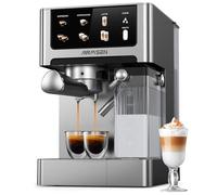 AIRMSEN Machine à Espresso 20 Bar - Cappuccino & Latte Cafetière, Machine a Cafe Double Chaudière (1350W & 1000W), Extraction en 15s, Acier Inoxydable, Amovible Réservoir d'Eau 1,8L, Écran Tactile