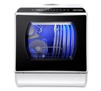AIRMSEN Mini Lave-Vaisselle de Comptoir, 5+1 Programmes, Réservoir d'Eau de 5L, Contrôle Tactile et Écran LED, Adapté pour les Cuisines Familiales, Appartements et Dortoirs, Blanc et noir