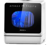 AIRMSEN Mini Lave-Vaisselle de Table 8 Programmes avec Réservoir Sel, 4 Couverts, Verrouillage Enfant, Sans Raccordement