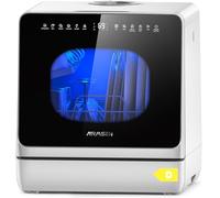 AIRMSEN Mini Lave-Vaisselle de Table, Lave-Vaisselle Portable 5L, 8 Programmes + 3 Programmes supplémentaires, Départ Différé 1-18 h, Adoucisseur d’Eau et Sécurité Enfant