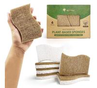 AIRNEX Lot de 6 éponges de cuisine naturelles - Éponges de vaisselle en cellulose et en cosse de noix de coco - Éponges à récurer en noyer sans odeur et anti-rayures - Écologiques à séchage rapide