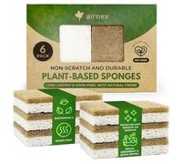 AIRNEX Lot de 6 éponges de cuisine naturelles - Éponges à récurer en cellulose et coque de noix de coco pour laver la vaisselle - Éponges à récurer en noyer sans odeur et anti-rayures - Écologiques à