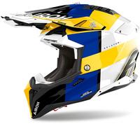 Airoh Aviator 3 Monarch Casque de motocross, bleu/blanc/jaune, Taille M (57/58)