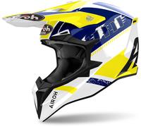 Airoh Wraaap Feel Casque de motocross, Blanc/Jaune/Bleu, Taille XS (53/54)