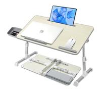 AirOpen Table de Lit pour Ordinateur Portable, Pliable, Réglable en Hauteur et Angle, Plateau de Lit avec Tiroir/Fente pour Tablette, Table pour Canapé, Sol (60 x 34 cm, Beige)