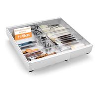 AirOpen Tiroir Coulissant Cuisine, Métal Tiroirs Coulissant Placard, Tiroir Coulissant avec Adhésif avec Système de Rails, Largeur Réglable de 32 à 53 cm, Comprend 10 Boîtes de Rangement (Blanc)