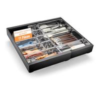 AirOpen Tiroir Coulissant Cuisine, Métal Tiroirs Coulissant Placard, Tiroir Coulissant avec Adhésif avec Système de Rails, Largeur Réglable de 32 à 53 cm, Comprend 10 Boîtes de Rangement (Noir)