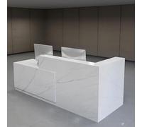 AIROW Bureau d'accueil Moderne et Minimaliste en Forme de L, comptoir Commercial avec tiroir verrouillable, Armoire, Plateau pour Clavier, Conception pour Bureau, hôtel, Salon, 2.6 m, Gauche