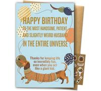 AIROW Carte anniversaire pour mari, Teckel et ballons, anglais | Un anniversaire pour ses drôles de manies; Teckel et ballons; anglais; pliée 14,4 x 20,9 cm