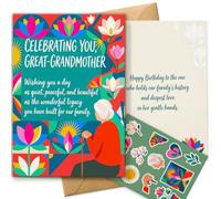AIROW Carte de vœux de célébration pour grand-mère - Hommage familial sincère, motif floral d'art populaire, format A5 standard, impression double face, enveloppe de qualité supérieure et feuille