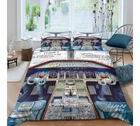 Airplane cockpit Linge de Lit Hypoallergique 3 Pièces 3D Imprimée Léger Cartoon aviation humor Housse de Couette avec 2 x Taies d'oreiller Super Douce for Chambre à Coucher Single（135x200cm）