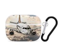 Airplane Flying Coque rigide de protection intégrale avec porte-clés compatible avec AirPod Pro 2e/1ère génération, LED avant visible, blanc