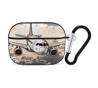 Airplane Flying Coque rigide de protection intégrale avec porte-clés compatible avec AirPod Pro 2e/1ère génération, LED avant visible, noir