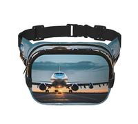 Airplane in The Evening Light Print Trendy Pack crossbod Square Double Layer Waist Bag Travel and Workout Accessory, Noir, Taille unique, Noir, Taille unique
