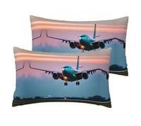 Airplane in The Evening Light Printing Pillows Protectors Set of 2 Polyester Cushion Case Comfortable Pillowcase for Livingroom Decor Patio 40X60Cm