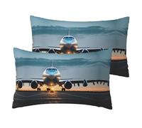 Airplane in The Evening Light Printing Pillows Protectors Set of 2 Polyester Throw Pillow Covers Invisible Zipper Pillows Case for Bedroom Outdoor Summer 40X60Cm