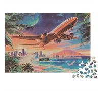Airplane Over Tropical City Colourful Sci-FI Landscape 1000 Pcs Jigsaws for Adults The Impossible Challenge Brain Development 52x38cm/1000pcs