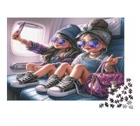 Airplane Travel Girls Colourful Girls on Plane 1000 Pcs Jigsaws for Adults The Impossible Challenge Brain Development 38x26cm/1000pcs