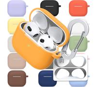 AirPods 3 & Pro Case Silicon Protective Clear Cover with Anti-Lost Carabiner Keychain Kit Set Dust Guard Dust-Proof Film [Front LED Visible] (AirPods 3, Clementine)