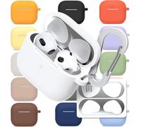 AirPods 3 & Pro Case Silicon Protective Clear Cover with Anti-Lost Carabiner Keychain Kit Set Dust Guard Dust-Proof Film [Front LED Visible] (AirPods 3, Cotton)