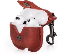AirPods 3rd Generation Protective Case, Genuine Leather Portable Case Compatible with AirPods 3rd Generation with Key Hook (Red)