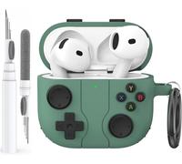 AirPods 4 Case (2024) with Retro Game Console Cleaning Kit for AirPods 4th Generation Soft Silicone Protective Cover for Apple AirPods 4 2024 Charging Case (Pine Green)