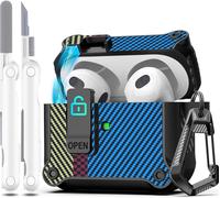 AirPods Case 3rd Generation 2021, Full Protection Against Falls, Auto Pop-up Cover for Airpod 3rd Generation with Cleaning Kit and Keychain, Carbon Fiber Blue