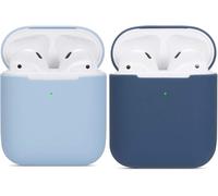 Airpods Case Compatible 2-Pack Ultra-Thin Soft Silicone Anti-slip Shockproof Protective Case for Apple Airpods 2 and 1 Charging Case - Light Blue+Blue