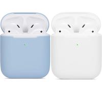 Airpods Case Compatible 2-Pack Ultra-Thin Soft Silicone Shockproof and Anti-slip Protective Case for Apple Airpods 2 and 1 Charging Case - Light Blue+White