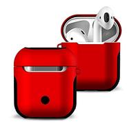 Airpods casque Coque skin - Romozi doux Coque en silicone Coque rigide double couche Ultra Hybrid Air Pods Coque, résistant aux chocs aux chutes d'Lanière Compatible Apple Airpods casque Accessoires Rouge
