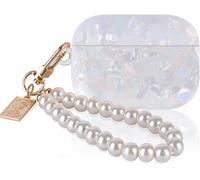 Airpods Pro 2 Generation Protective Case, Ultra Thin Glitter TPU Cover with Pearl Keychain for Girl, Shockproof Anti-Scratch Anti-Slip Case for Airpods Pro 2 2022-White