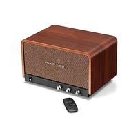 AirPulse P100X - Enceintes de bureau active, Télécommande IR, Bluetooth 5.0 APTX HD, Entrées RCA & AUX, 60W RMS - Design retro, Noyer