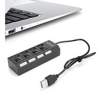 Airshi Adaptateur USB HUB, Répartiteur d'indicateur LED Autonome Portable, HUB USB2.0 pour PC pour Périphérique de Port USB (4 Noirs)